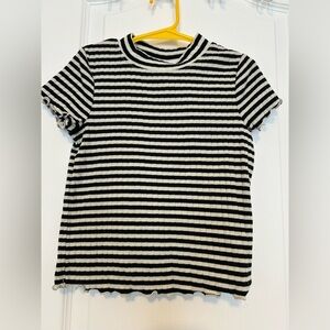 Cat & Jack Girls Ribbed Stripe Top Black White